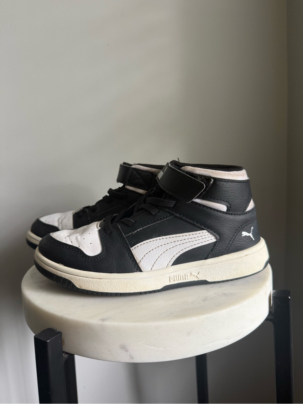 Puma Kids Black and White High-Top Sneakers- size 13